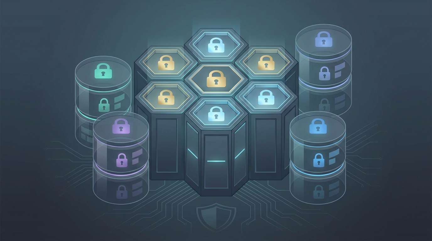 Editorial illustration representing enterprise-grade data security and AI compliance